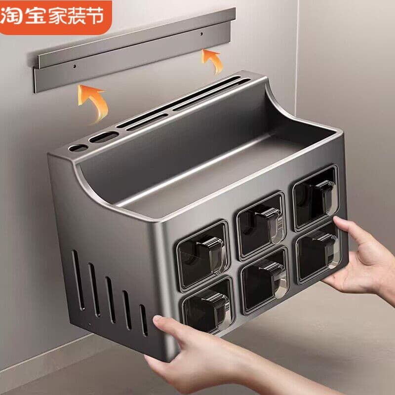 Rack de tempero de cozinha de aço inoxidável sem perfuração bancada faca rack multifuncional sal tempero Jar condimento