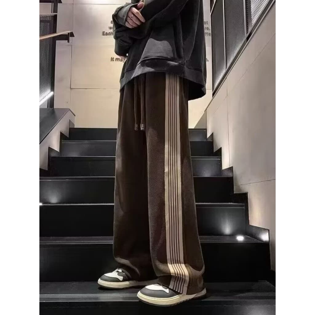 Veludo americano High street calças masculinas outono listrado calças retas street Wear solto tamanho grande esportes ca