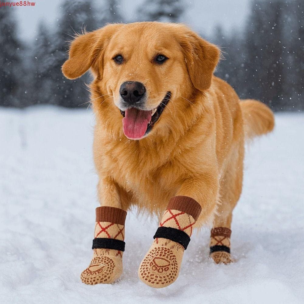 JUNYUE 4 Unidades/Conjunto Meias Antiderrapantes Para Cães , Capas Ajustáveis Espessadas Pés De Cachorro , Meia Quente C