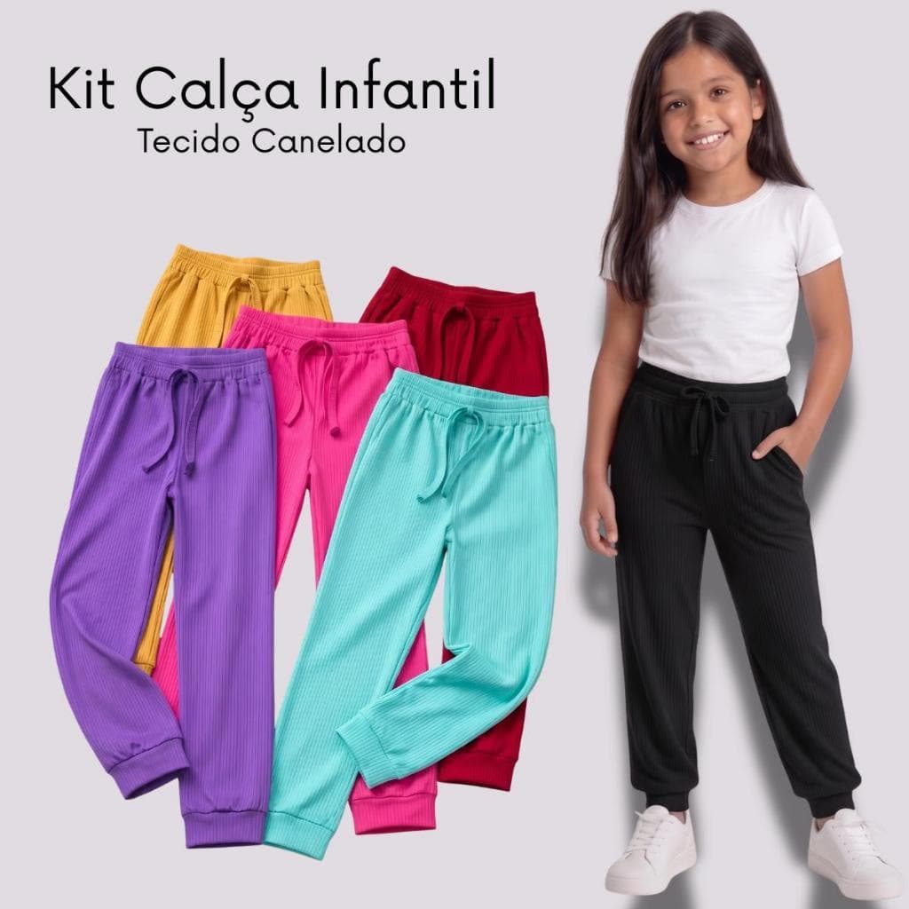 Kit Com 2 Calças malha canelada infantil menina bloguerinha moda blogueira CORES SORTIDAS 2 ao 10
