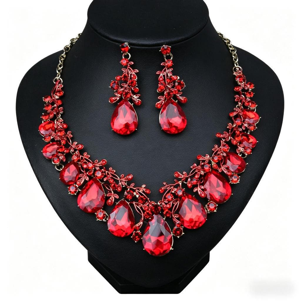 Conjunto de joias de cristal de luxo de alta qualidade oco incrustado strass vidro pedra preciosa colar brincos China fo
