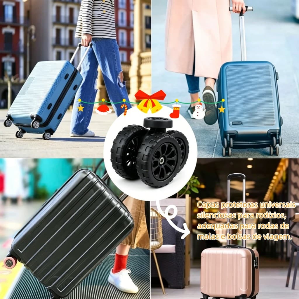 Kit8 Capa Protetora de Silicone para Rodas de Bagagem, Manga Silenciosa Universal para Malas de Viagem