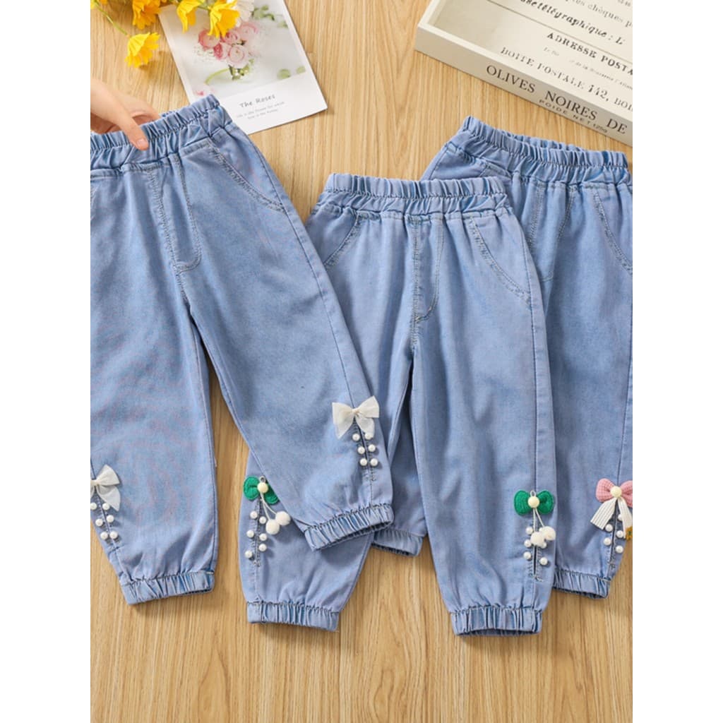 Feminino.Children's Tencel Jeans 2026 Verão Novo Estilo Infantil Até o Tornozelo Calças Legging Estilo Fino Roupas de Ve