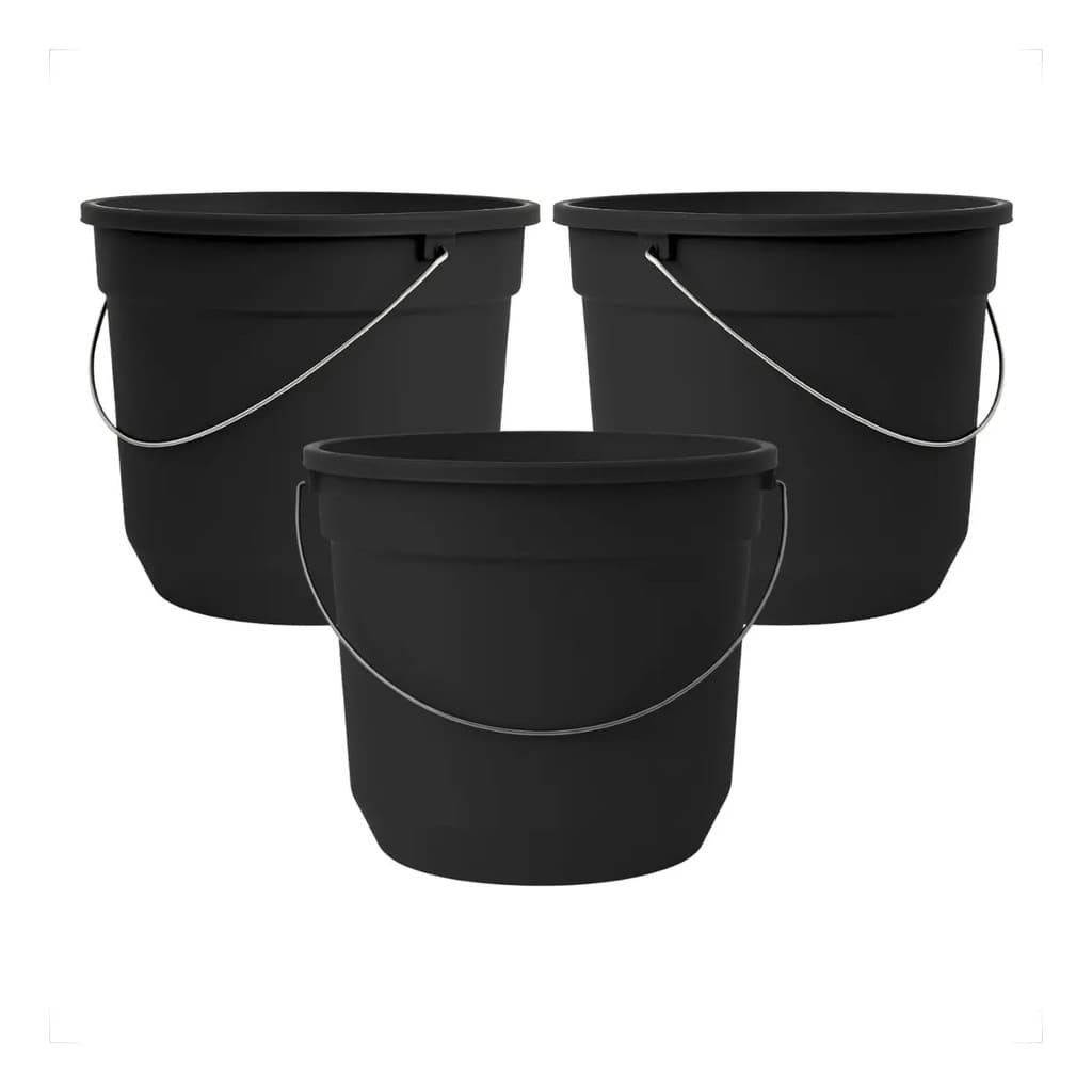3 Baldes Pretos 8 Litros Com Alça Para Limpeza Lavanderia Cor Preto
