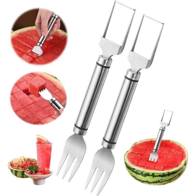 Garfo e Cortador de Melancia 2 em 1 em Aço Inoxidável, Utensílio de Cozinha para o Verão, Adequado para Acampamentos e R