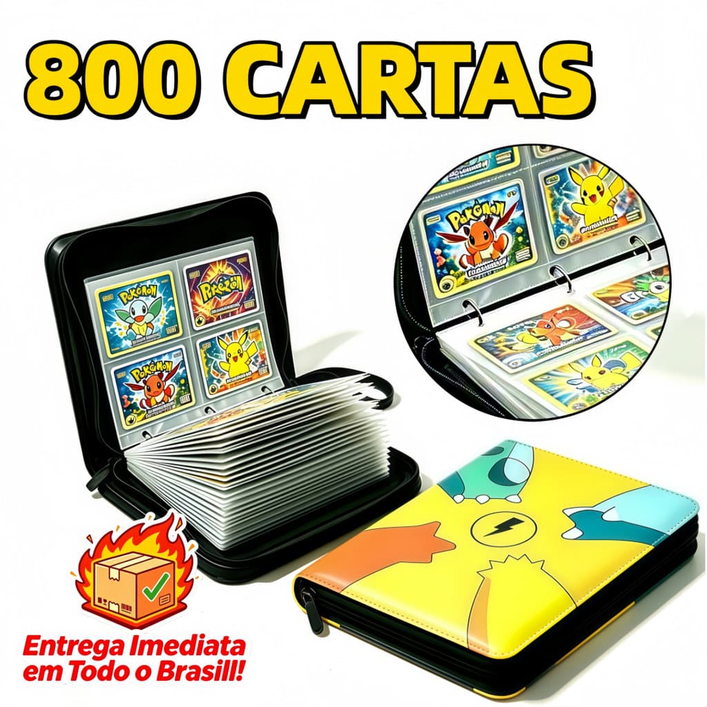 Pasta Porta Cartas Álbum Pasta Fichário 800 Cartas Pokémon TCG Grande Capacidade Zíper Colecionáveis