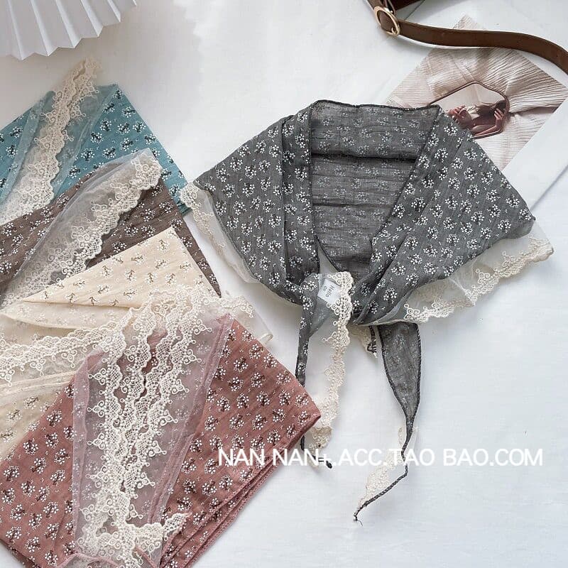 Estilo Pastoral Floral triângulo cachecol feminino francês Retro rendas pescoço proteção protetor solar fino pequeno cac