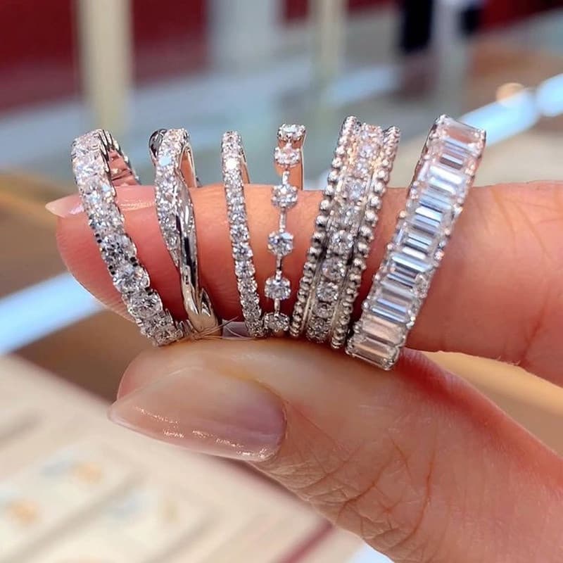 S925 Prata Esterlina Geométrica Anel De Zircão Simples Moda Jóias Casamento Das Mulheres Por Atacado Presente