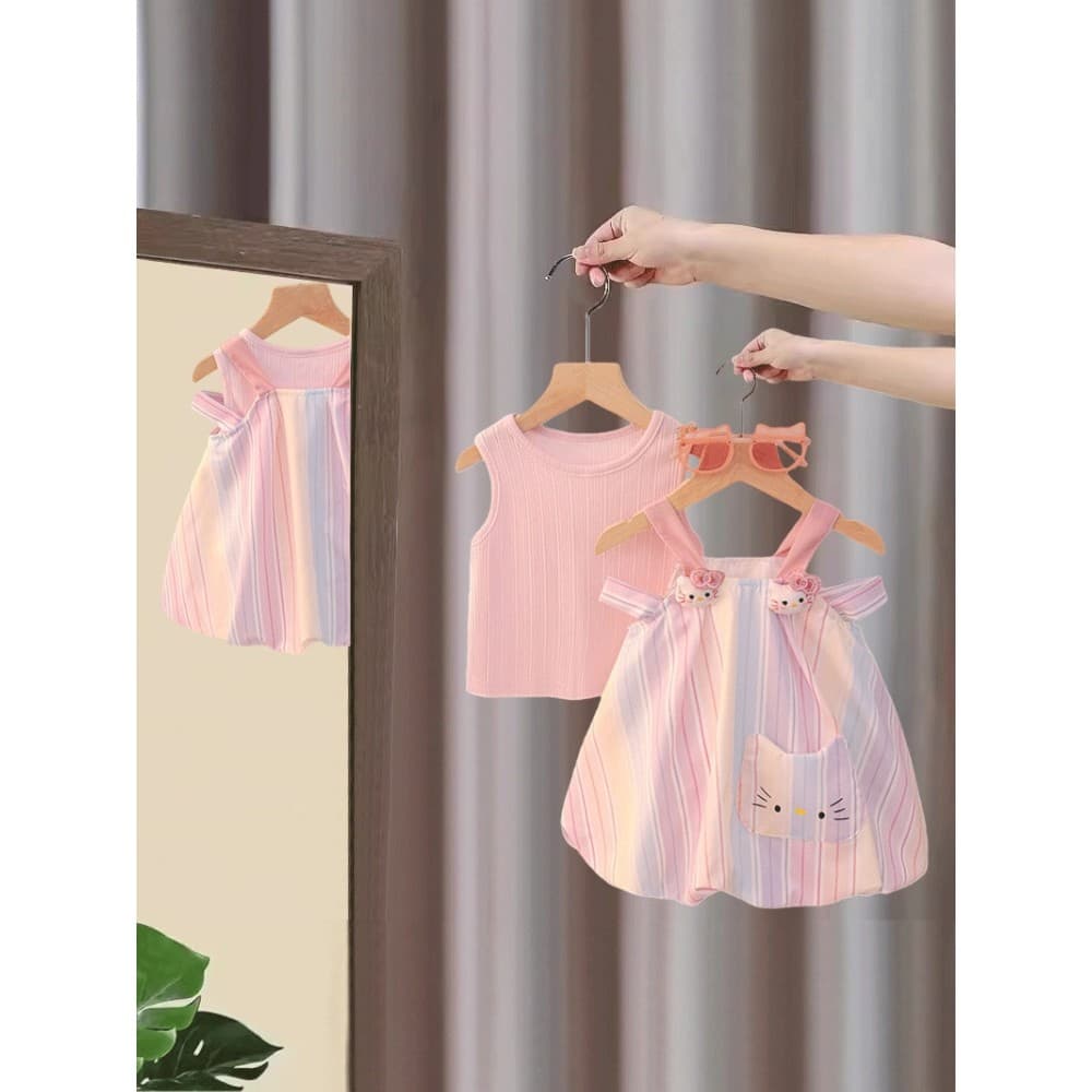 Meninas terno vestido de verão novo estilo elegante estilo ocidental bebê colete superior vestido de princesa crianças v