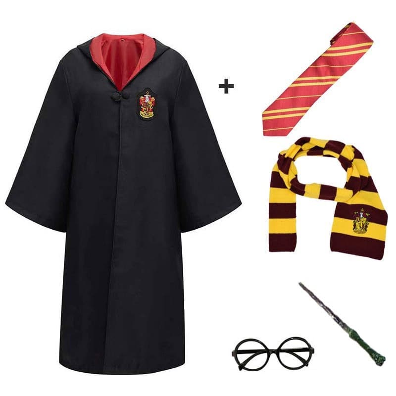 Fantasias de Cosplay de Hufflepoo e Slytherin, Manto com Gravata, Cachecol, Óculos da Hermione, Uniforme P2NR