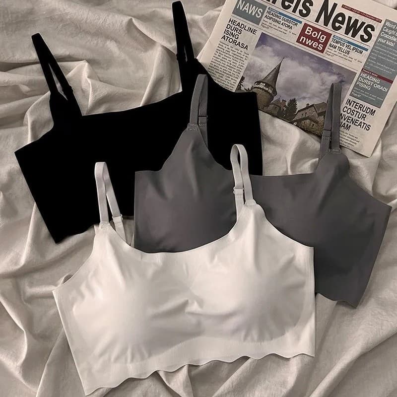 Sem costura roupa interior de seda gelo meninas estilingue esportes sutiã sem fio estudantes reunidos seios pequeno cole