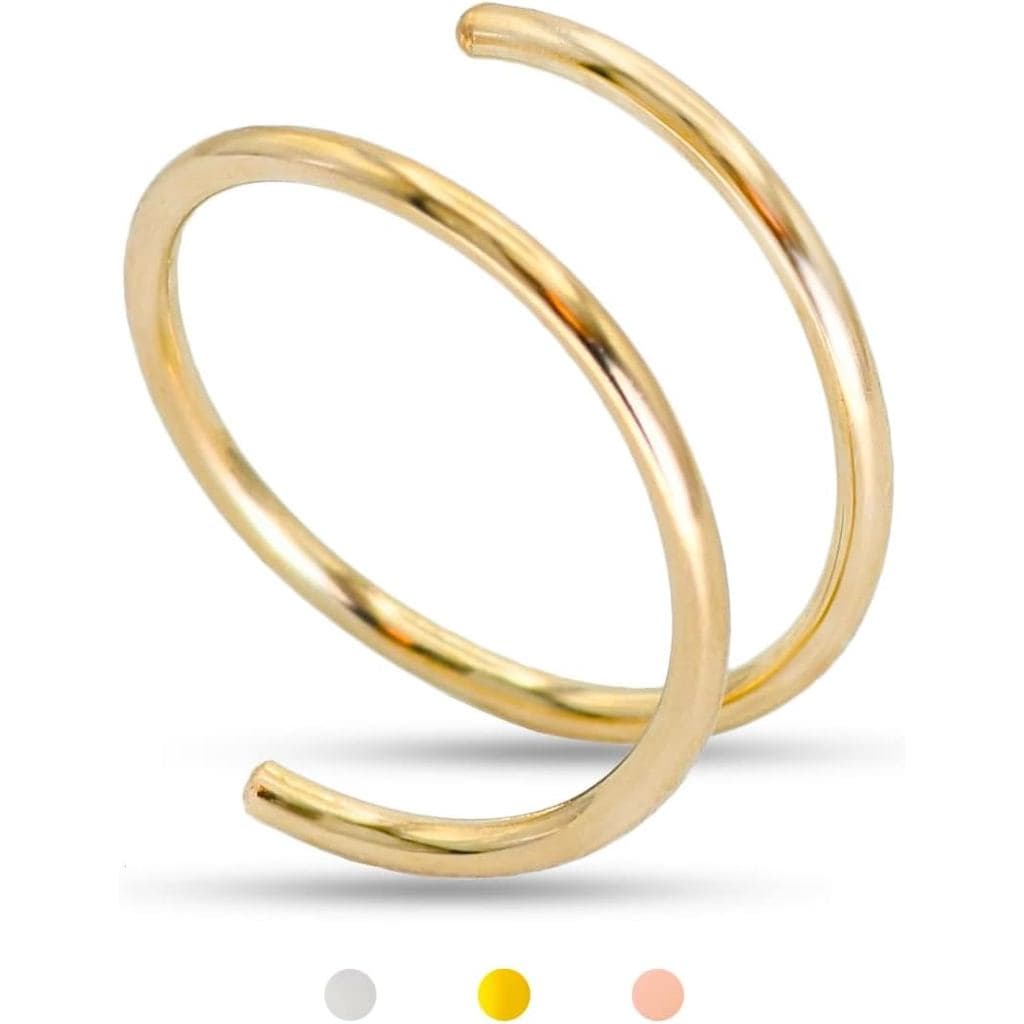 Argola Dupla para Nariz LUCKYJEWUS para Piercing Único, Argola Espiral Torcida em Ouro 14k ou Prata Esterlina para Mulhe