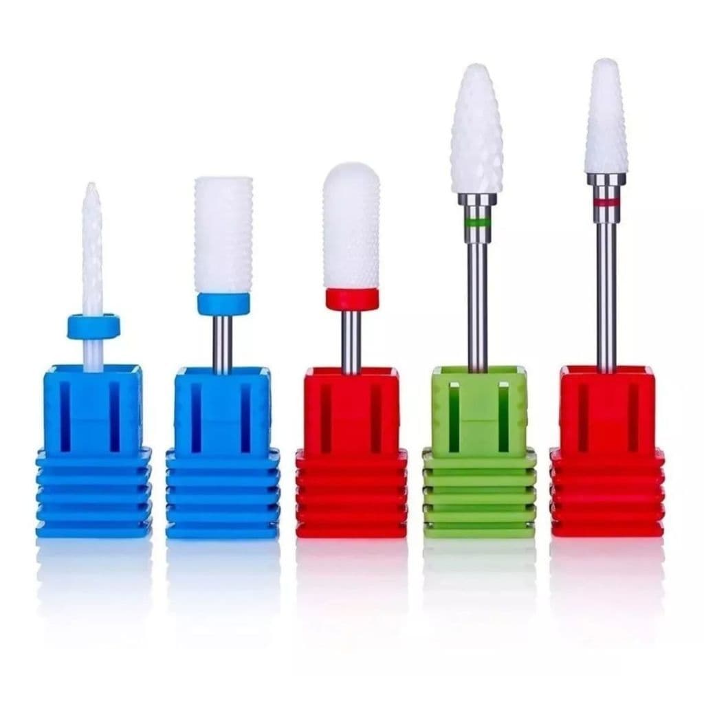 JOGO 5 BROCAS DE CERAMICA UNHAS GEL ACRIGEL FIBRA MANICURE