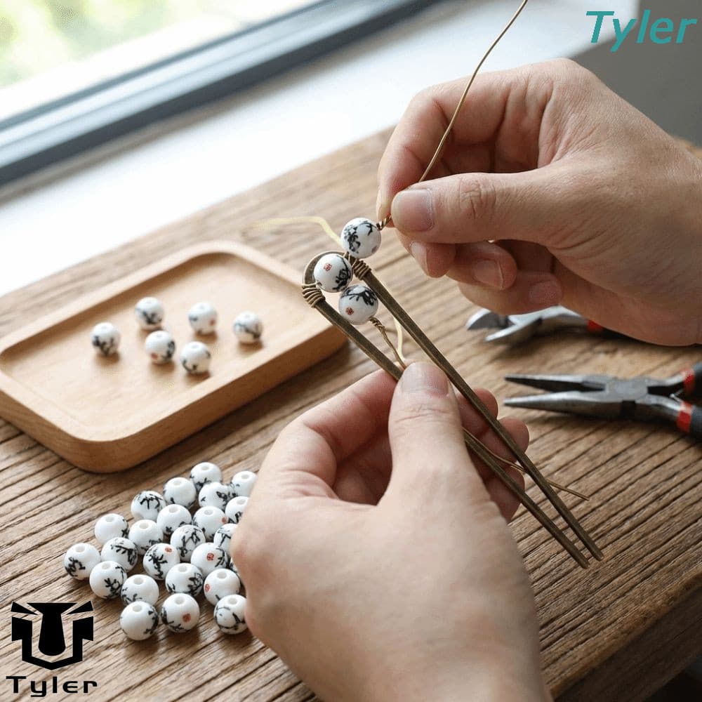 TYLER 30 Pçs/set Contas Soltas , Flores Criativas Impressas DIY De Cerâmica , Forma Solta Rodada Fabricação De Jóias