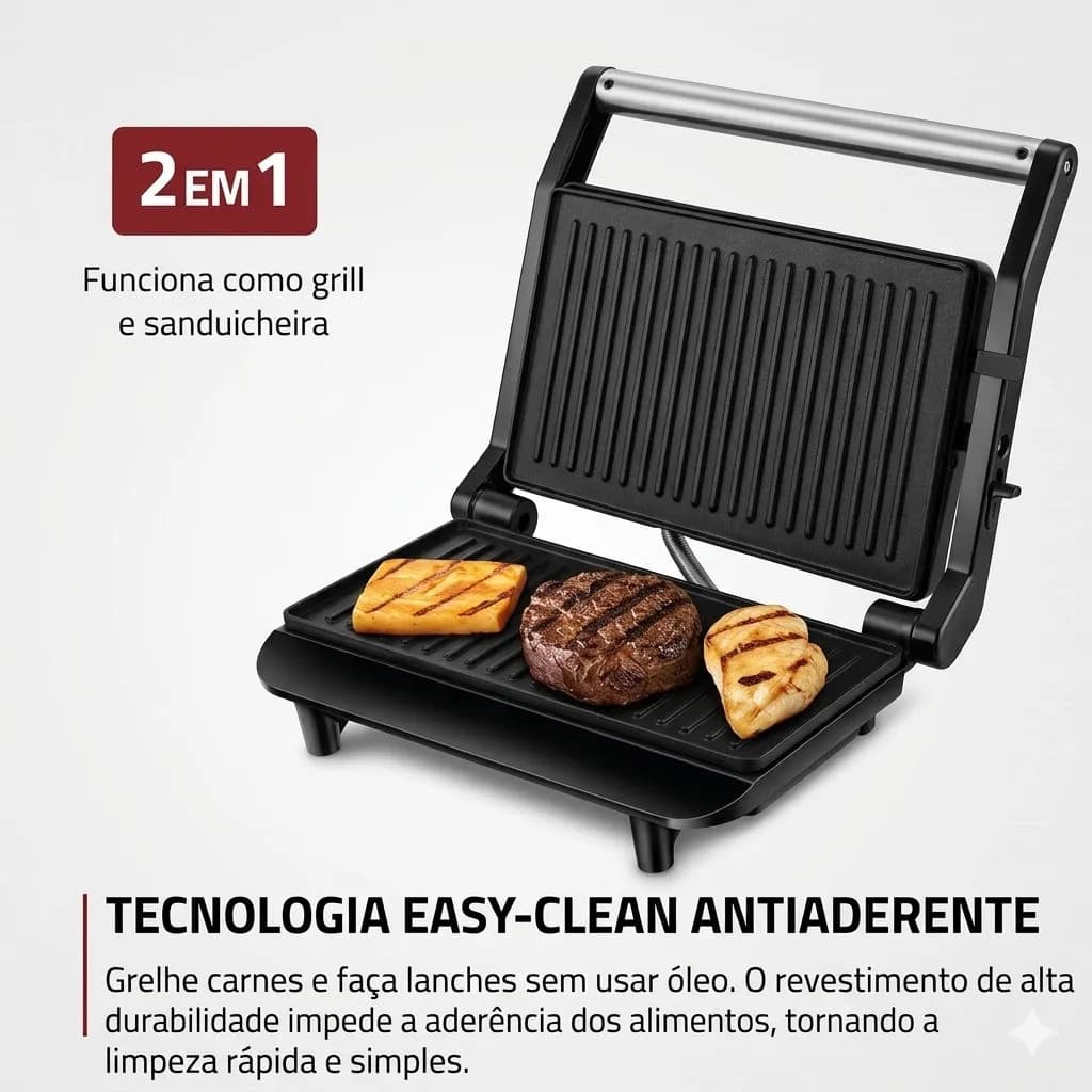 Grill E Sanduicheira Elétrica Inox Antiaderente Prensa [Marca] Grill Portátil Para Cozinha E Churrasco 110v