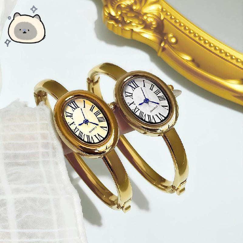 Relógio Feminino Elegante Com Pulseira E Algarismos Romanos Definidos Strass Ovais
