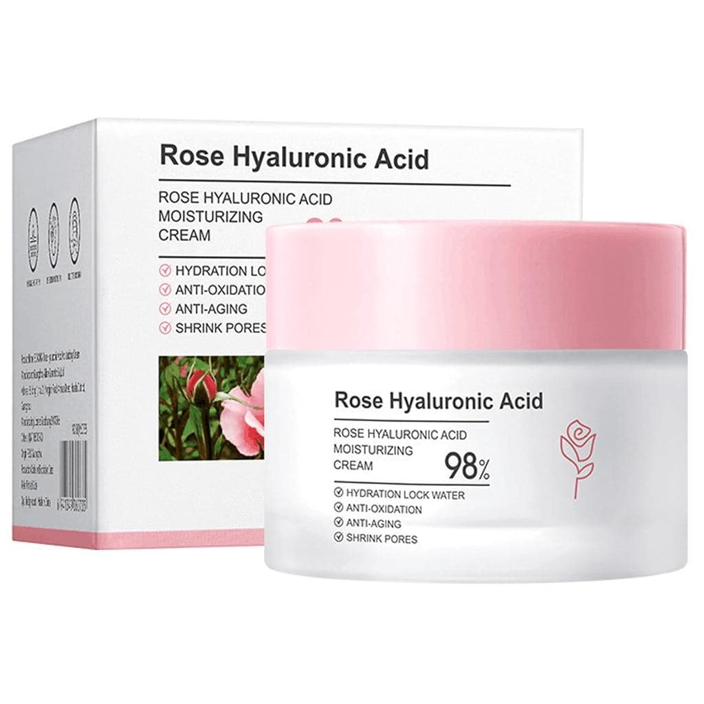 Creme Facial de Dia com Óleo de Rosa Natural, Creme Hidratante de Rosa com Ácido Hialurônico, Creme Facial Hidratante e