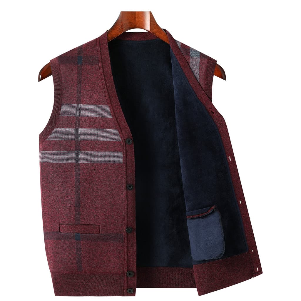Outono inverno masculino de meia-idade veludo engrossado colete pai colete de meia-idade idosos W