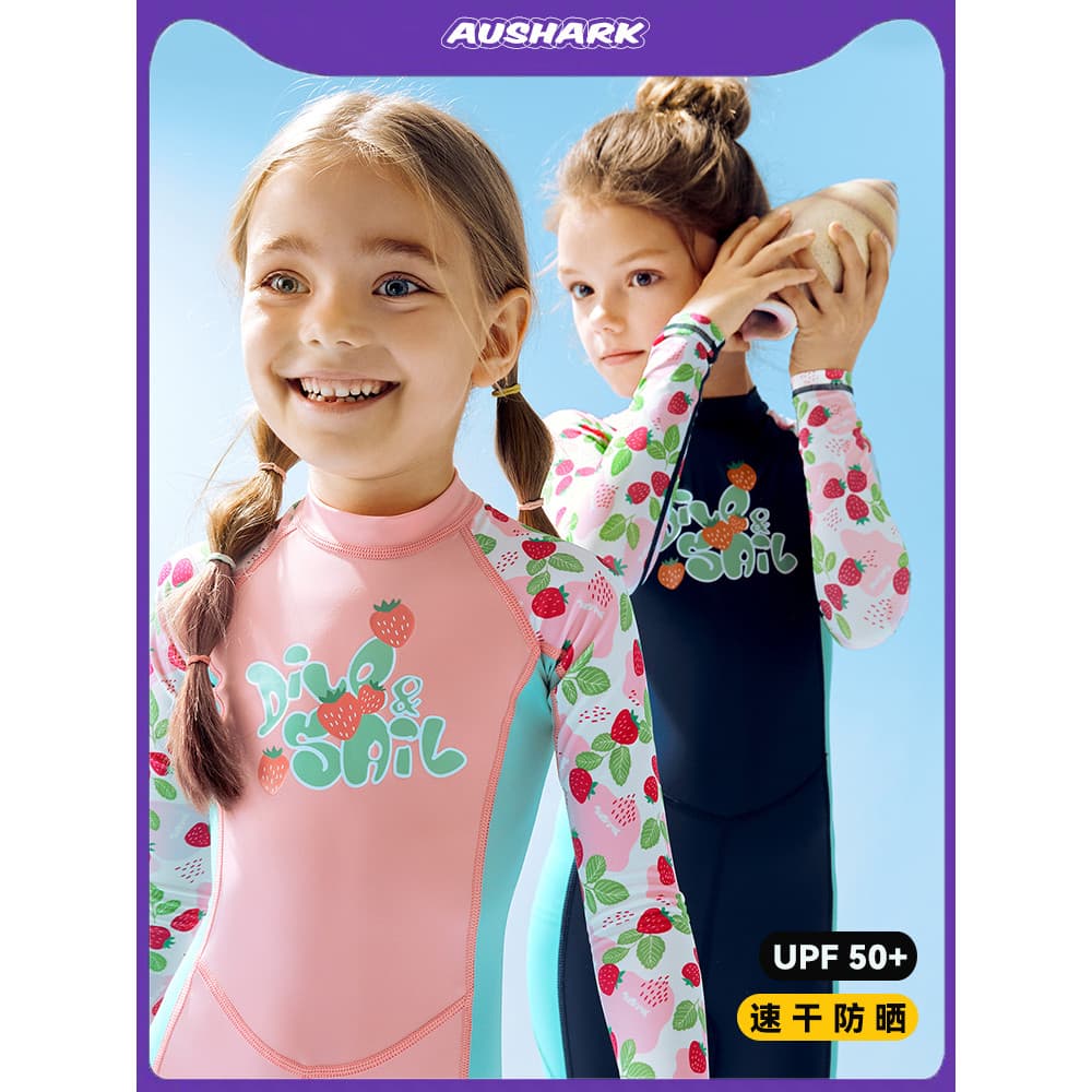 AU maiô infantil meninas de manga comprida protetor solar de uma peça de secagem rápida ao ar livre mergulho roupas da m