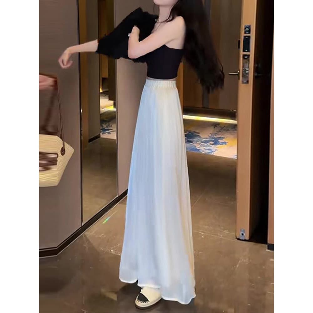 Culottes de seda gelo branco feminino verão estilo fino 2025 novo estilo verão pequeno Casual a linha cintura alta calça