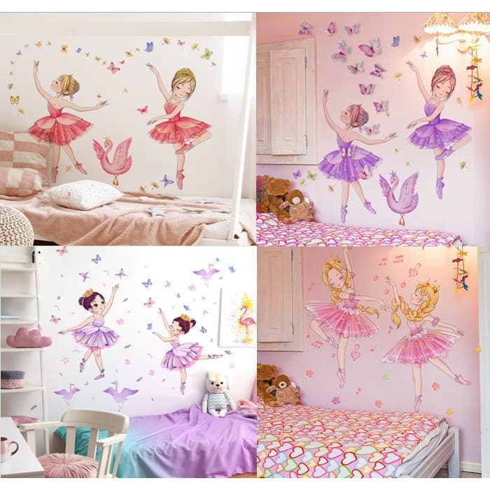 Autocolante de Balé de Cisne de Cisne de Borboleta, Decoração de Quarto de Menina Autocolante de Parede