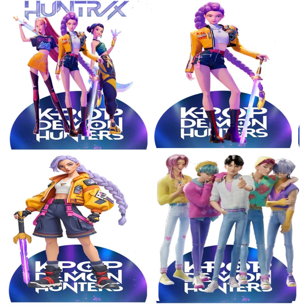 Guerreiras do Kpop Kit Com 4 Displays de Mesa 20 cm Decoração Festa