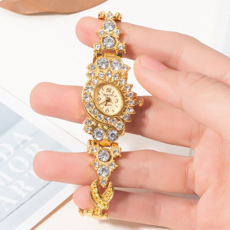 Relógio feminino cravejado de diamantes, relógio de moda popular, pulseira, relógio de pulso de quartzo com strass.