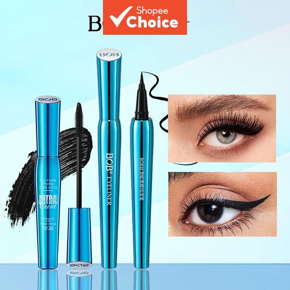 BOB 3D Curling Mascara + Delineador Denso E Fino De Longa Duração Slim & Sem Aglomeração Anti Manchas Secagem Rápida Lav