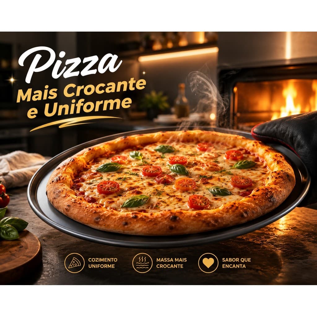 Forma Aluminio Pizza Antiaderente 29,5cm Alumínio Fácil Limpeza Crocante Uniforme Sem Grudar