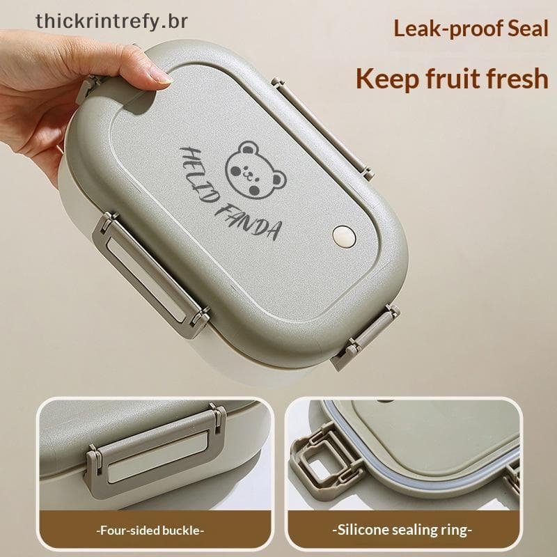 thi Lancheira Bento À Prova De Vazamento De Qualidade Alimentar , 3 Compartimentos , Estilo Urso Fofo Para Casa , Escrit