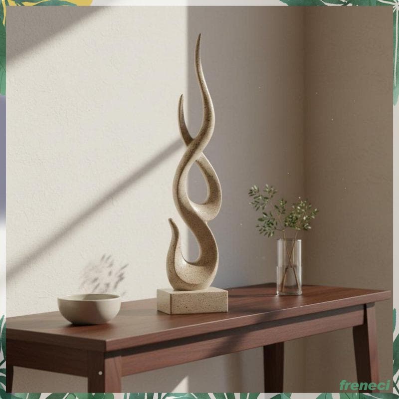 [Freneci] Escultura De Chama Abstrata Elegante Destaque Moderno Torção Estátua Textura De Arenito Decoração De Casa Para