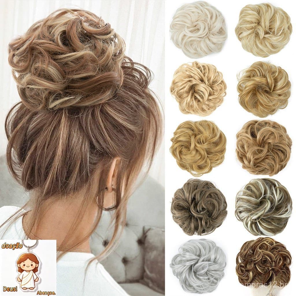 Curto Coque Sintético Messy Cachos Banda Elastic Cabelo Clipe Peruca Pedaço Mulheres Grampo De Preto Marrom