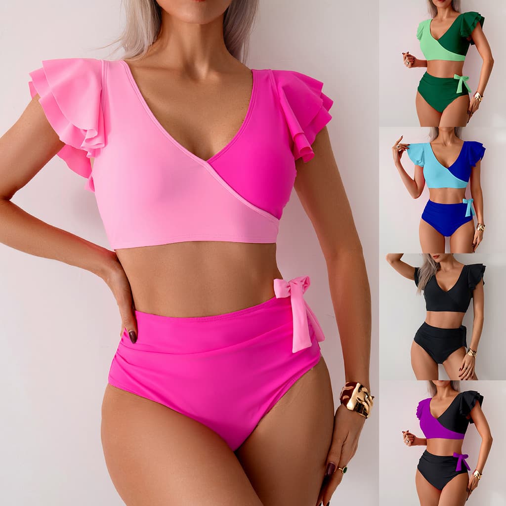 Novo biquíni dividido maiô feminino cintura alta praia férias maiô