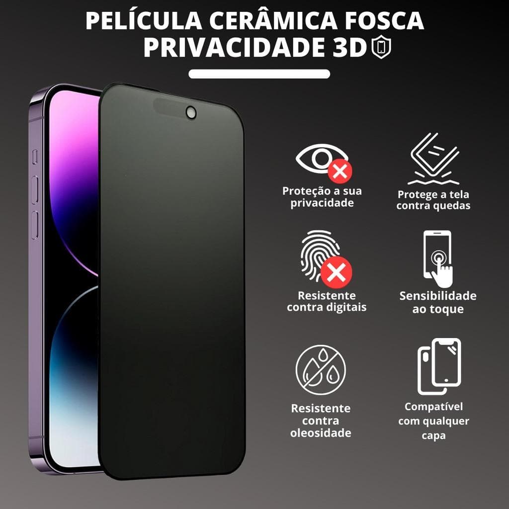 Película Cerâmica Privacidade com Fosca para iPhone todos modelos