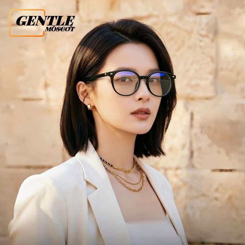(GENTLE MOSCOT) Óculos Retrô Redondos Pequenos Estilo K Femininos TR90 Leves E Anti-Luz Azul Para Deslocamento Diário Es