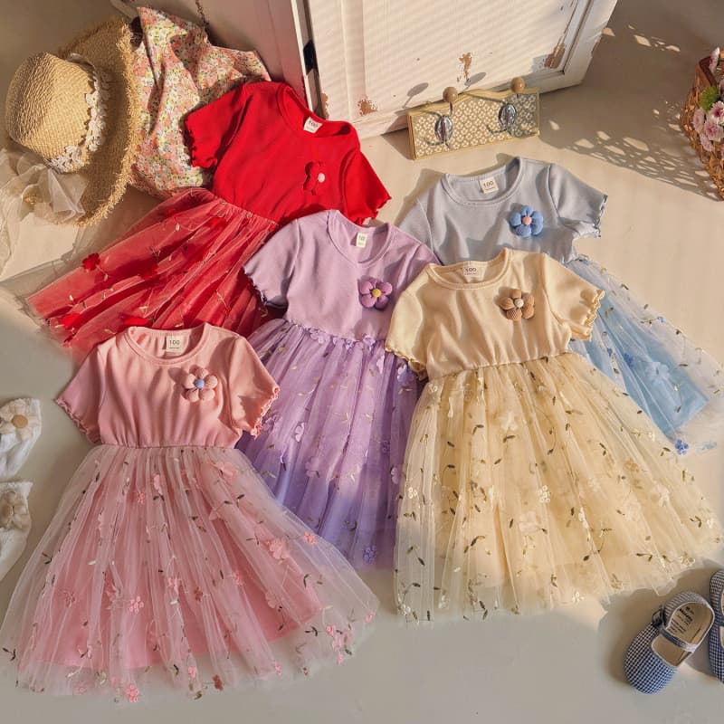Crianças roupas infantis meninas roupas vestido tridimensional flor em torno do pescoço 2026 verão doce gaze vestido de