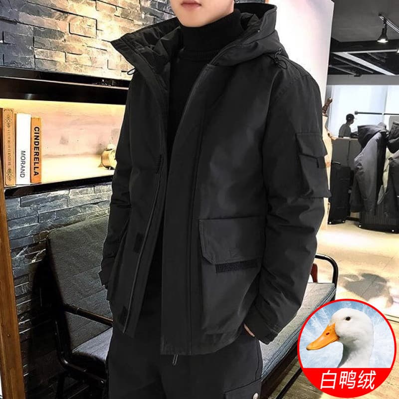 Jaqueta grossa masculina, macacão curto de inverno, bonito, moderno, solto, com capuz, inverno, pato, quente, jaqueta ma
