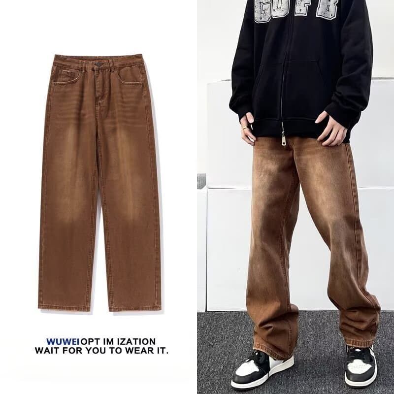 Moda Jeans masculina solta americana de perna larga