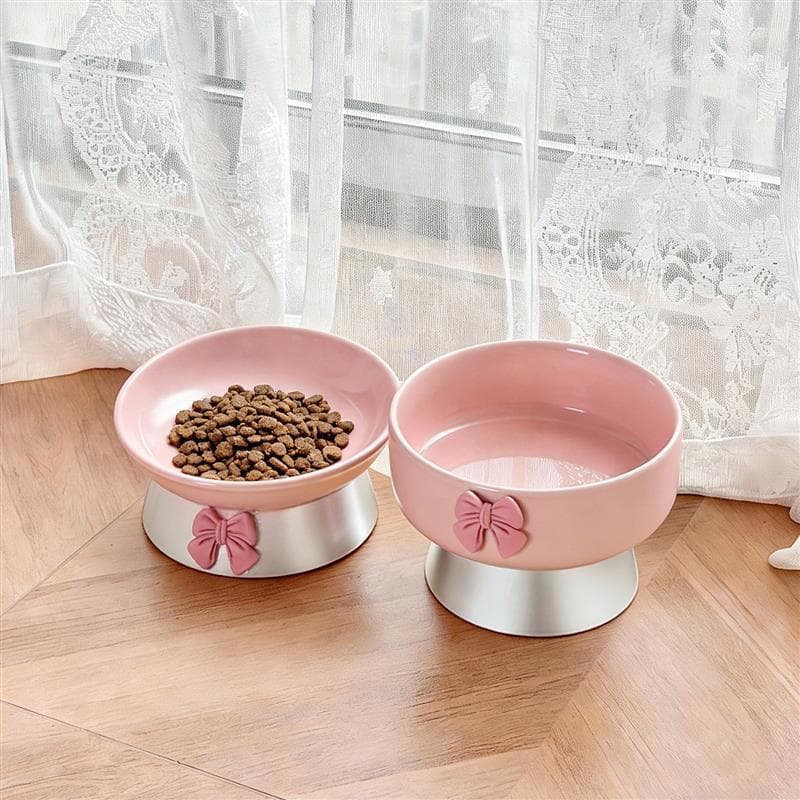 Tigela de cerâmica para comida de gato, tigela de comida de gato fofa, proteção de pescoço aumentada, tigela de cachorro