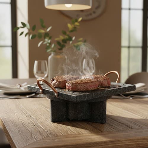 Fondue Pedra Sabão Chapa Quadrada 25 cm + Rechaud