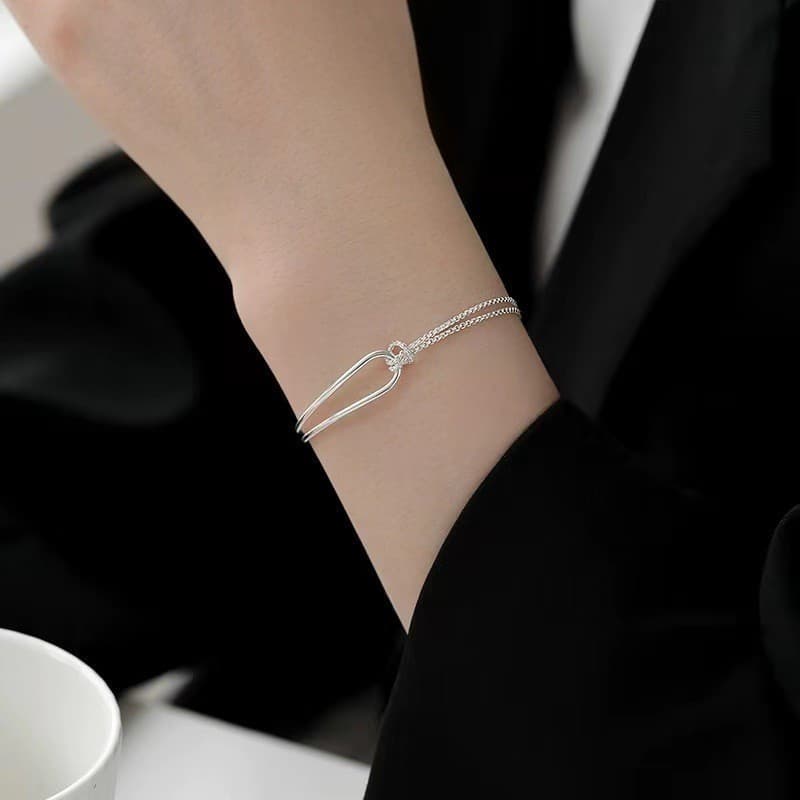Pulseira Geométrica Simples em Prata Esterlina S925, Joia de Moda para Presente, Adequada para Estudantes e Mulheres UGD