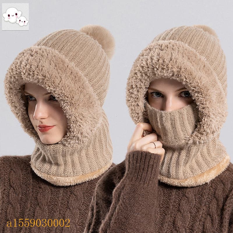 Conjunto De Gorro , Cachecol E Máscara De Inverno 3 Em 1 – Chapéu De Malha Forrado De Lã Aconchegante Com Abas De Orelha