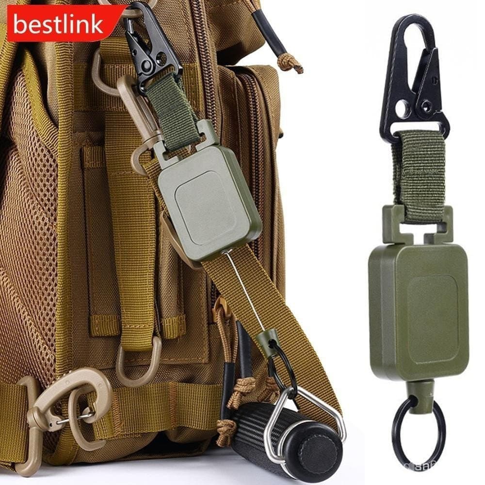 BESTLINK 60cm Mochila Retrátil Gancho Fio De Aço Crachá Carretéis Multiuso Pesca Ao Ar Livre Acessórios De Escalada B2G9