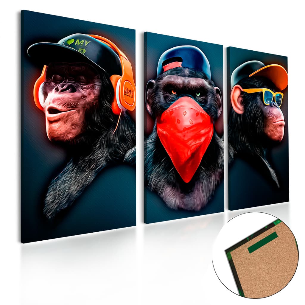 Quadro decorativos 3 peças dj guangue de macaco