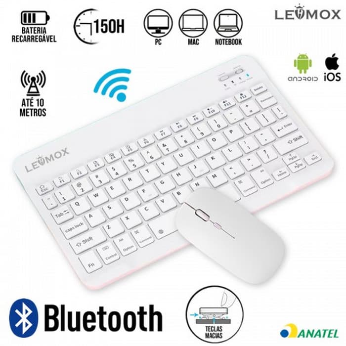 Kit Teclado + Mouse sem Fio LEY-176B Lehmox - Branco