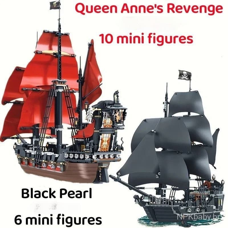 Piratas do Caribe Navio Rainha Vingança Navio de Guerra Pérola Negra Veleiro Bloco de Construção Tijolos MOC 4195 Montag
