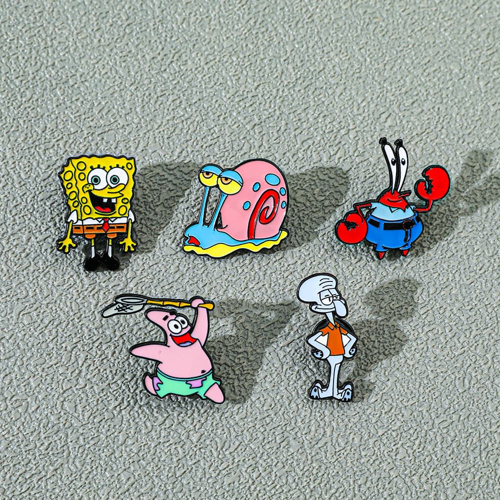 Distintivo de Metal Divertido de Personalidade de Desenho Animado Bob Esponja Squidward Patrick Sr. Krabs Broche Criativ