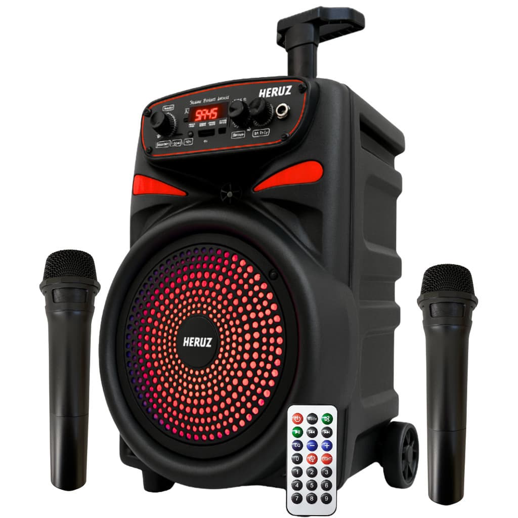 Caixa de Som Amplificada 2 Mic Sem Fio Karaoke Residencial Grande Potencia 2000 Pmpo