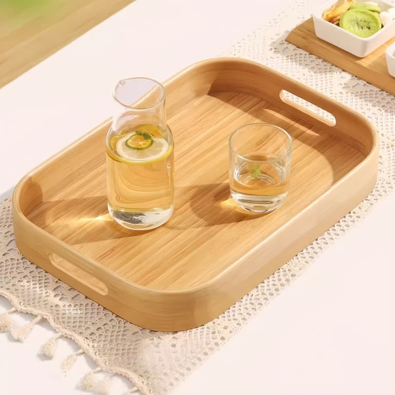 Bandeja Moderna de Bambu para Café da Manhã, Retangular e Decorativa