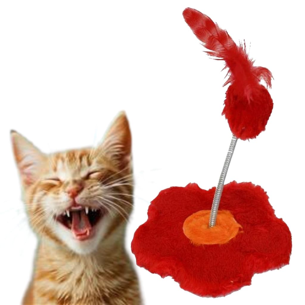 Brinquedo Para Gato Flor Com Pompom Pena Pelúcia São Pet 18x19cm Vermelho